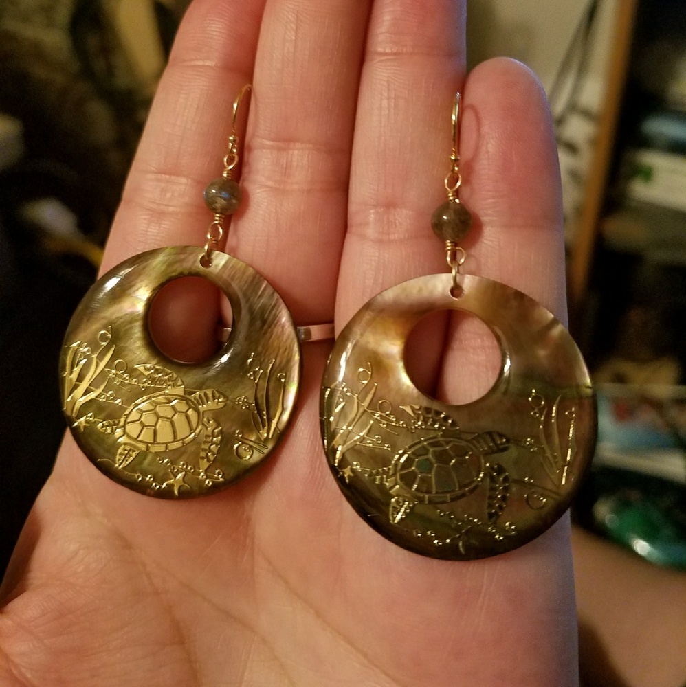 Labradorite Turtle Shell Earrings